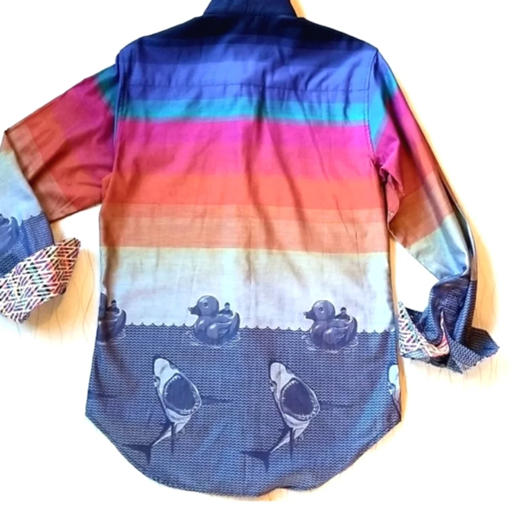 ROBERT GRAHAM Ltd Ed #382 /#815 SHEEN Rubber Duckies Shark RG Dress LS Shirt - Picture 3 of 15